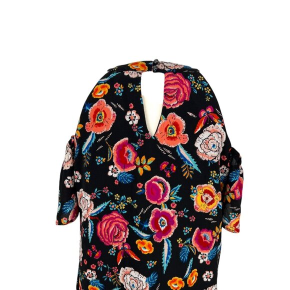 Lily Rose Floral Cold Shoulder Mini Dress Black Multicolor Size XL - Picture 7 of 10